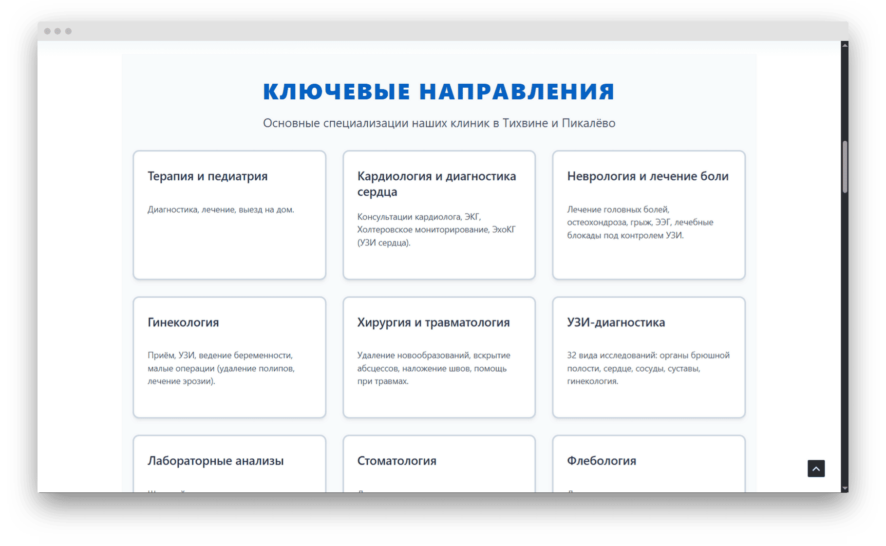 экран с ключевыми направлениями