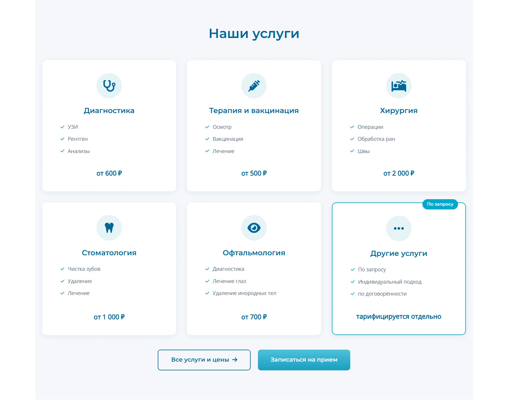 Блок услуг ветеринарной клиники ВолховВЕТ с ценами